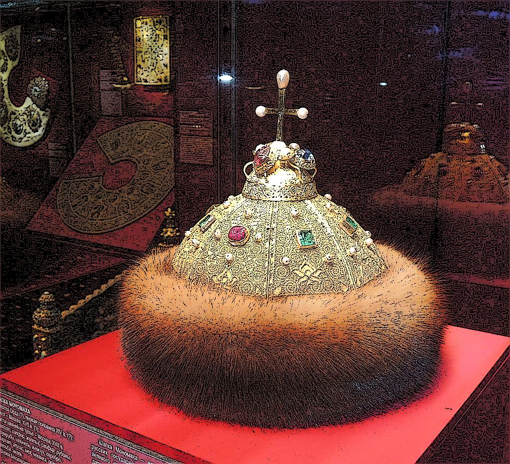 Nejstarší ruská carská koruna - Šapka monomacha (podle Wiki)